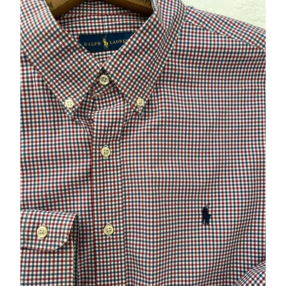 Polo Ralph Lauren Shirt Mens XXL Red Blue White Gingham Cotton Button Down Pony